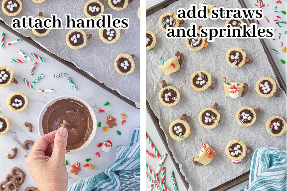 Step-by-step instructions to attach the handles and sprinkles. With print overlay for clarification.