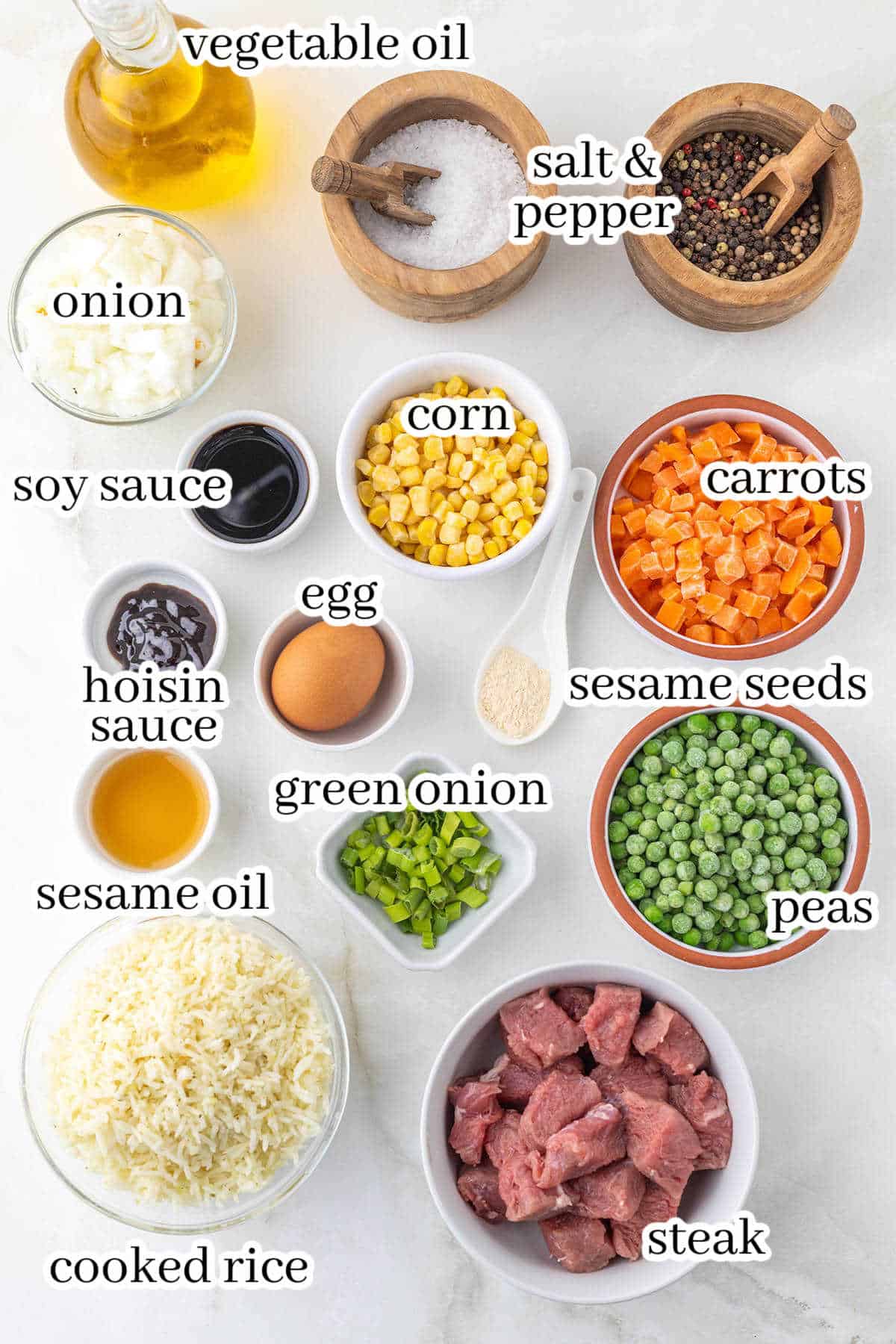 All of the ingredients needed to make the recipe, with print overlay for clarification.