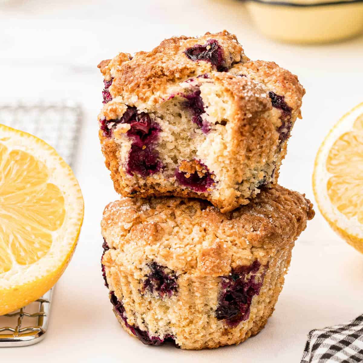 A stack of Lemon Blueberry Muffins.