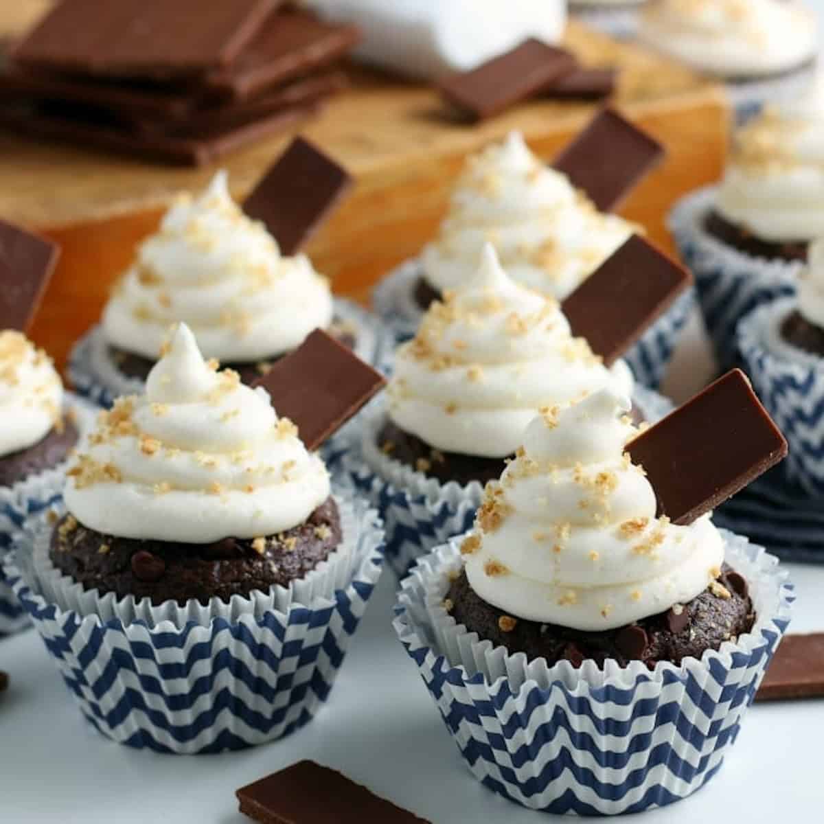 A platter filled with homemade s'mores cupcakes.