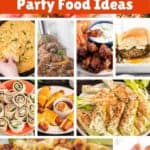 A collage of photos of great tailgating party food ideas. With print overlay for Pinterest.