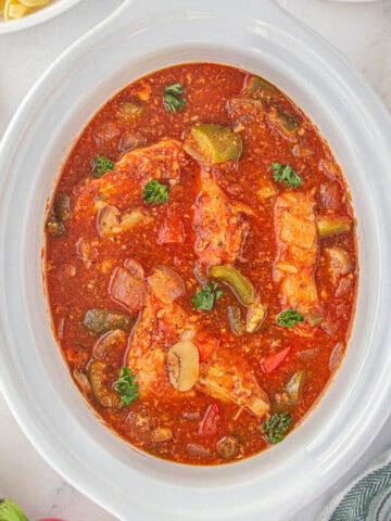 Chicken cacciatore in a crockpot.