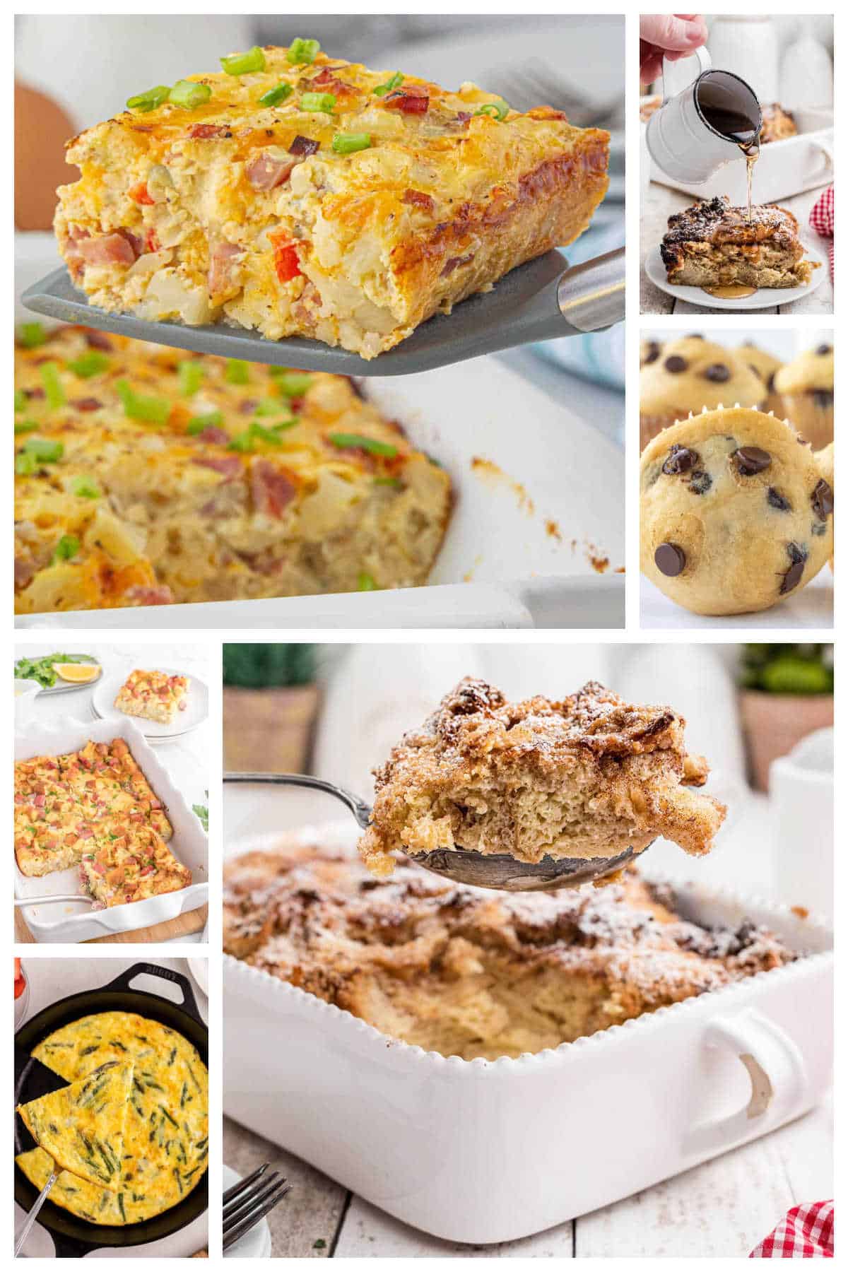 Breakfast potluck ideas - food that is perfect for potlucks, like breakfast casseroles, muffins and turnovers, and a frittata.