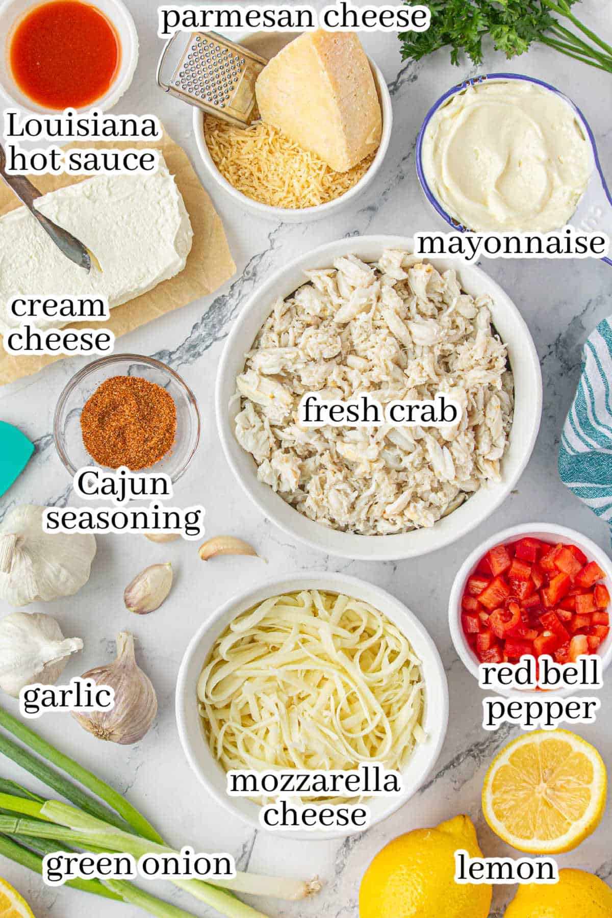 All of the ingredients needed to make the appetizer recipe. With print overlay for clarification.