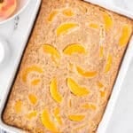 Peach Oatmeal Bake in a casserole dish.