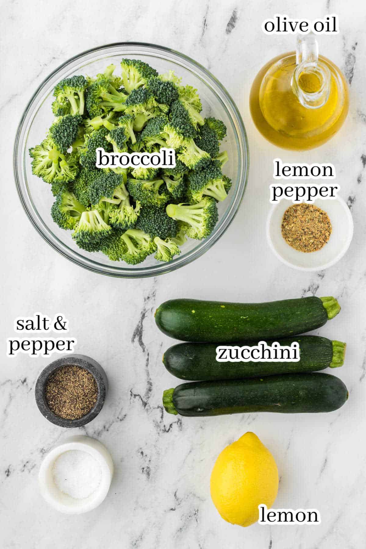 All of the ingredients needed to make the side dish recipe. With print overlay for clarification.