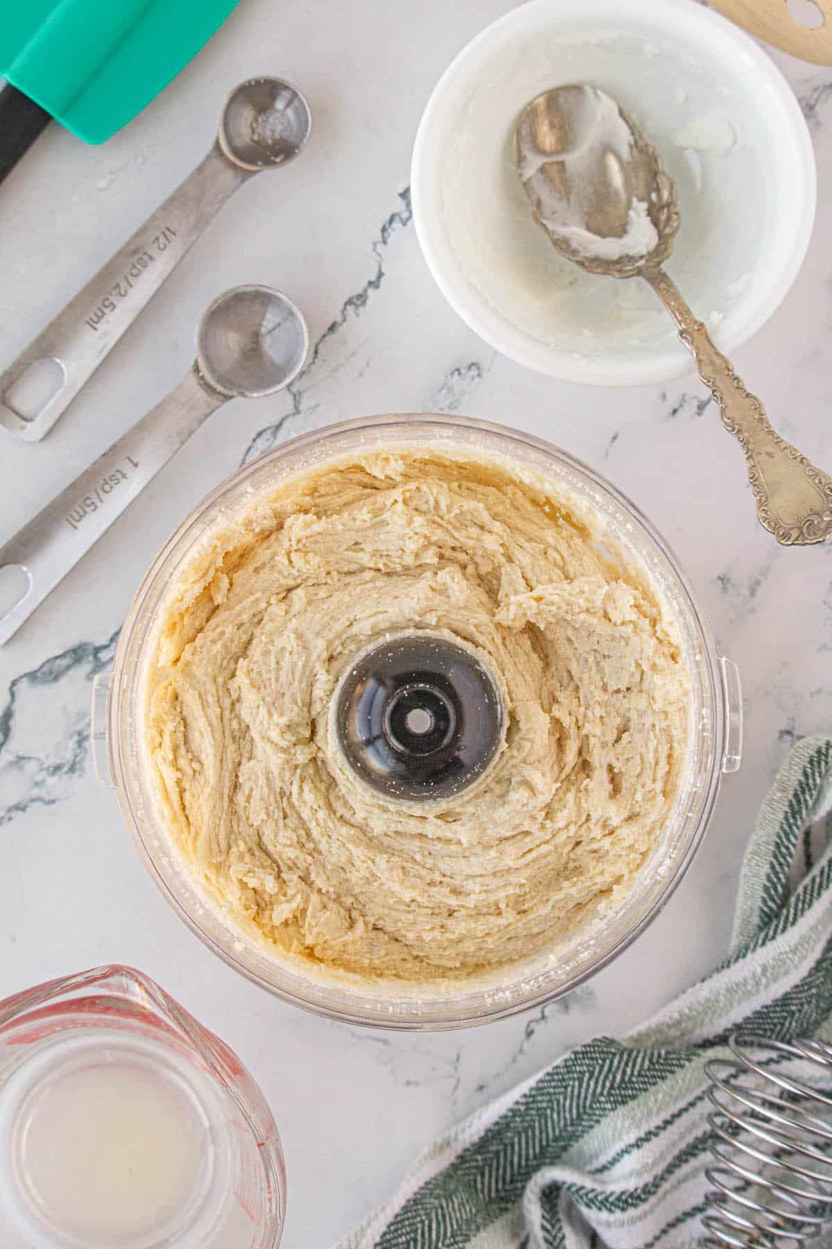 Dough in a food processor.