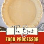 Pie crust in a pie shell pan. With print overlay for Pinterest.