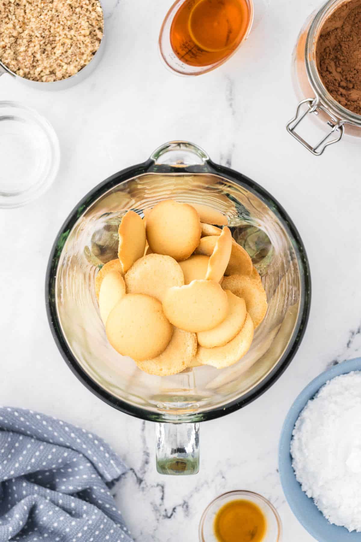 Vanilla wafers in a blender.