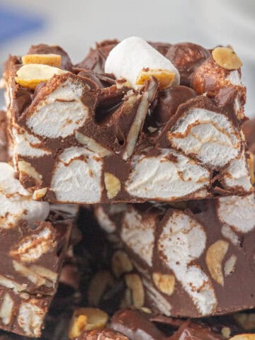 A stack of sliced rocky road fudge.