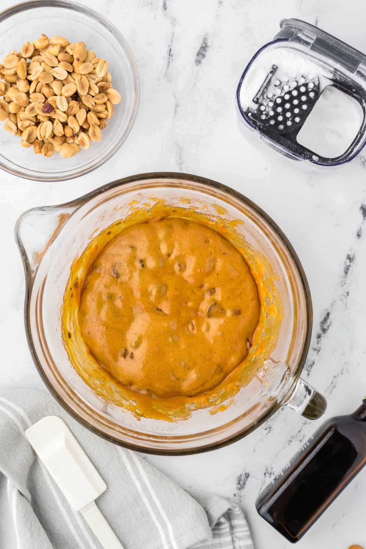 Hot peanut mixture in a bowl.