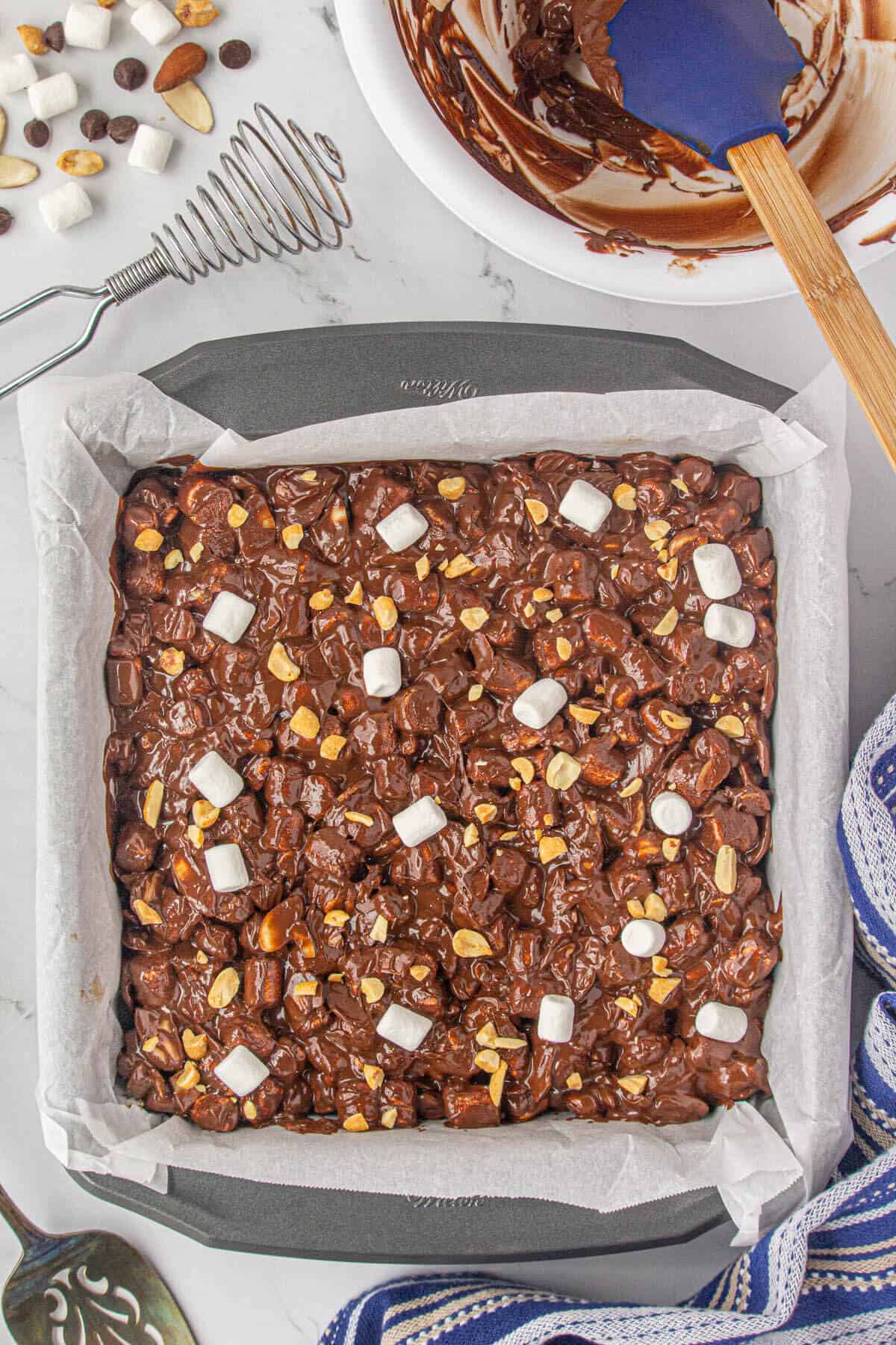 Rocky Road Fudge in a pan.