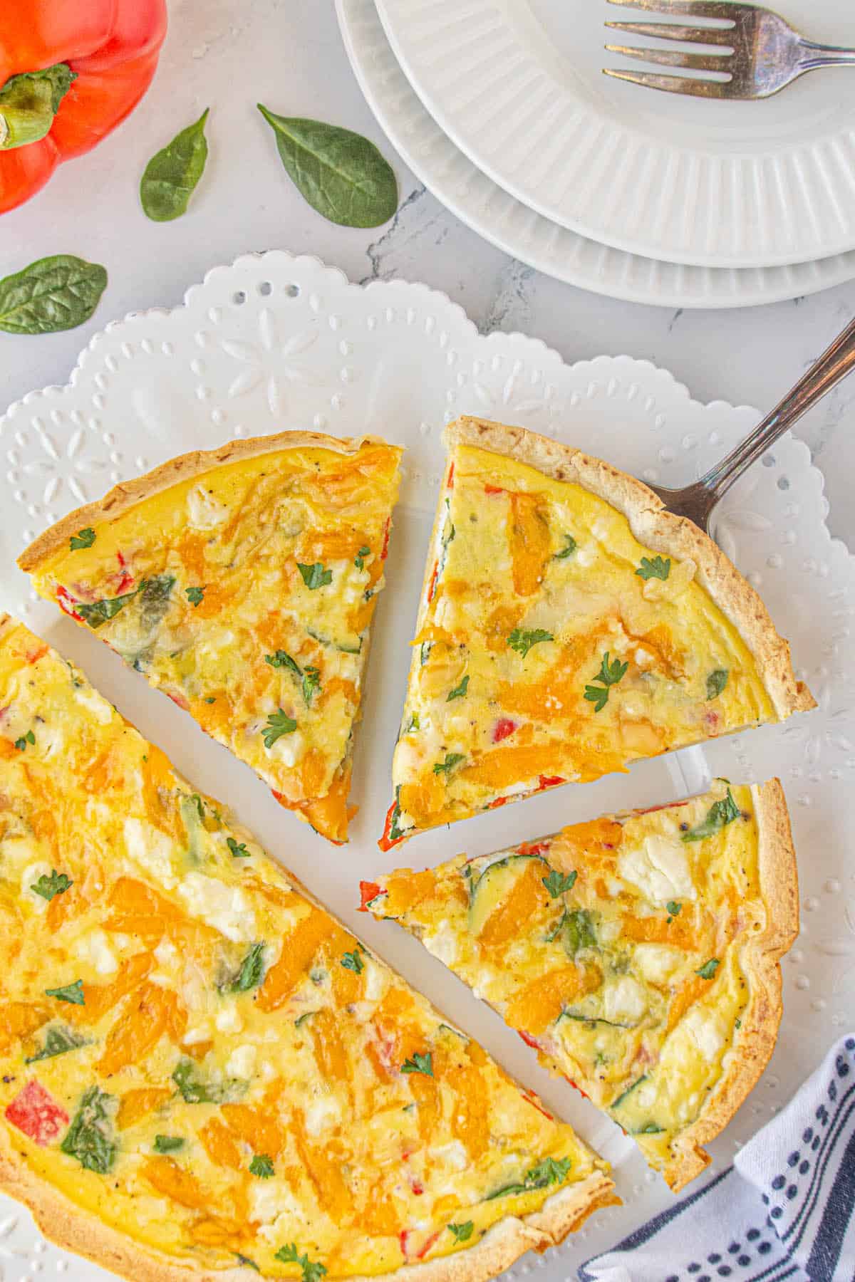 Tortilla quiche on a platter.