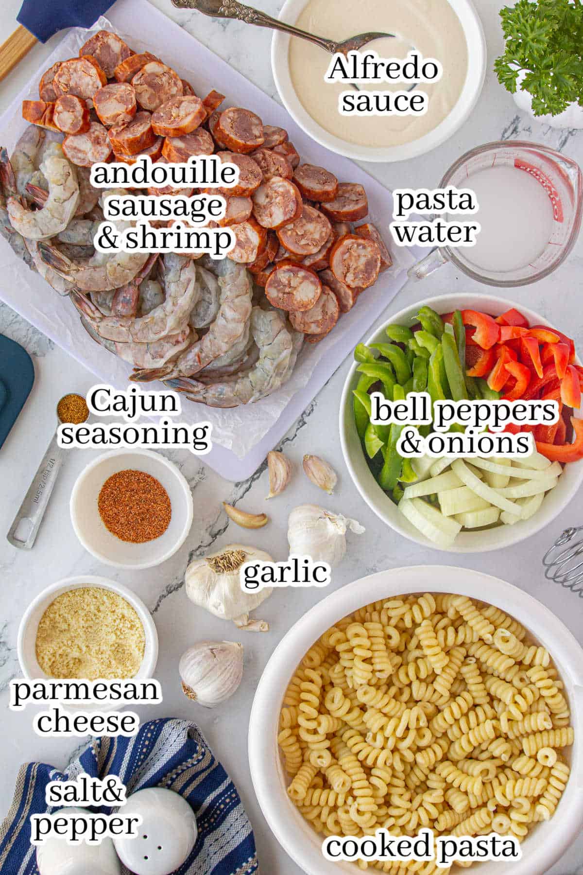 All of the ingredients needed to make this recipe, with print overlay for clarification.