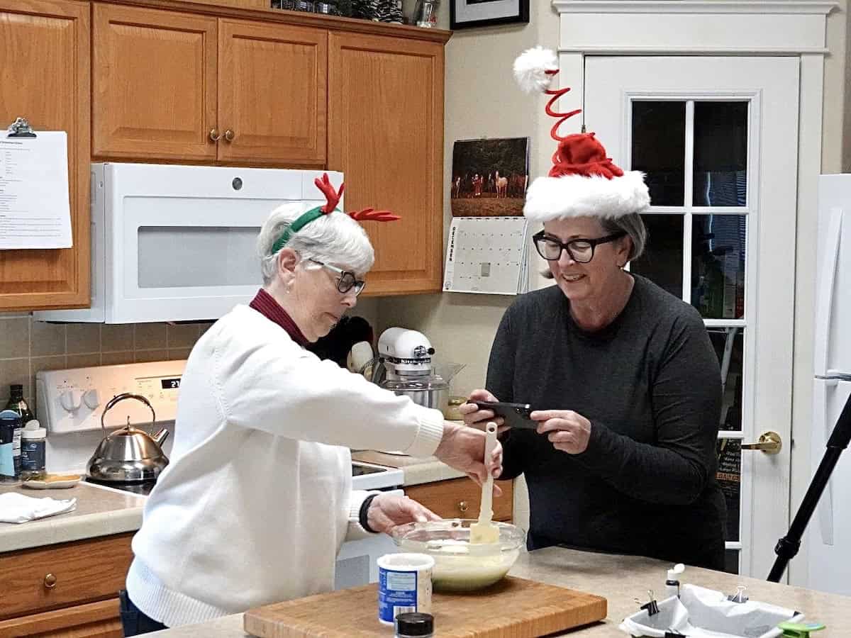 Deb and Mom in the kitchen making Christmas treats.