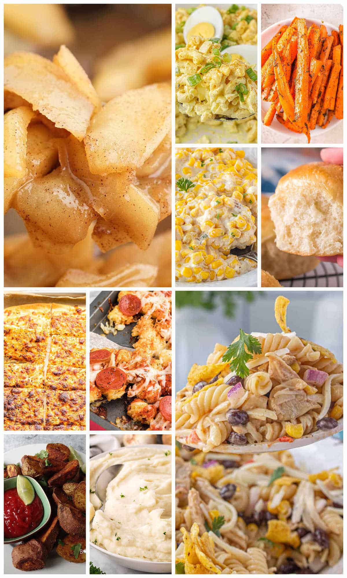 A collage of easy recipes that are kid-friendly side dishes.