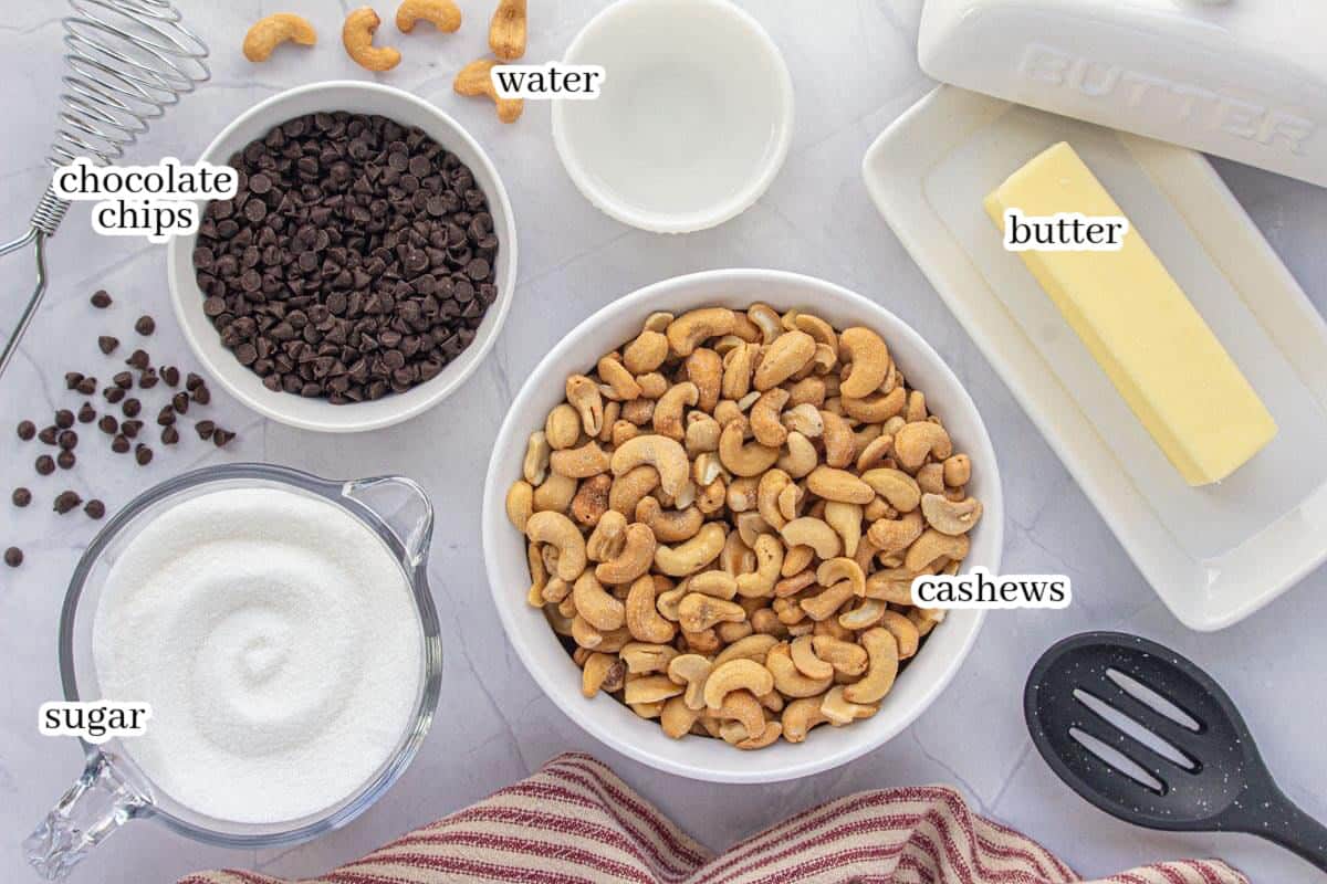 All of the ingredients needed to make the toffee recipe. With print overlay for clarification.