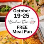 A collage of photos with print overlay for Bowl Me Over free Weekly Meal Plan.