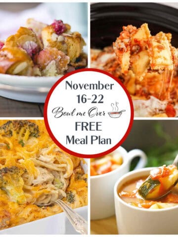 A collage of photos showing what is on the menu for weekly meal plan 47. With print overlay.