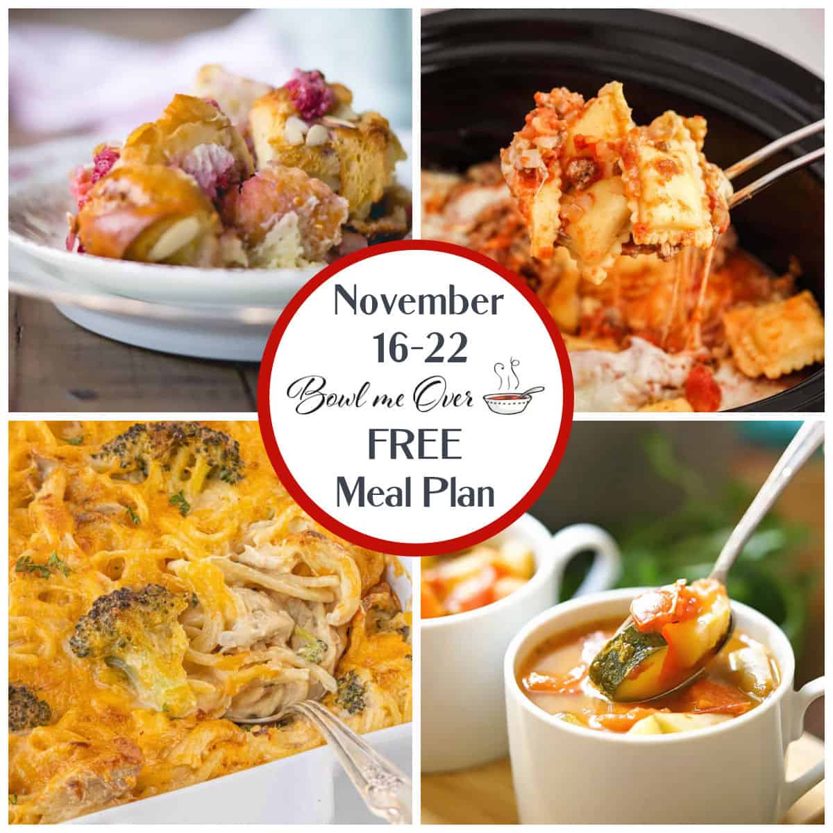 A collage of photos showing what is on the menu for weekly meal plan 47. With print overlay.