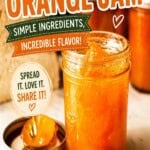 Pinterest-style graphic of homemade apricot jam in a jar with toast, featuring bold text highlighting an easy recipe made with simple ingredients.