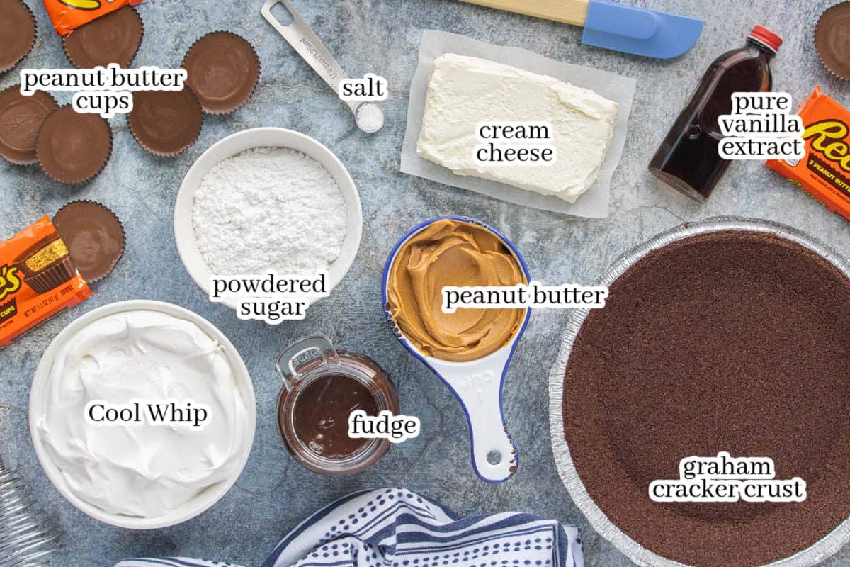 Ingredients to make the no bake pie with print overlay for clarification.