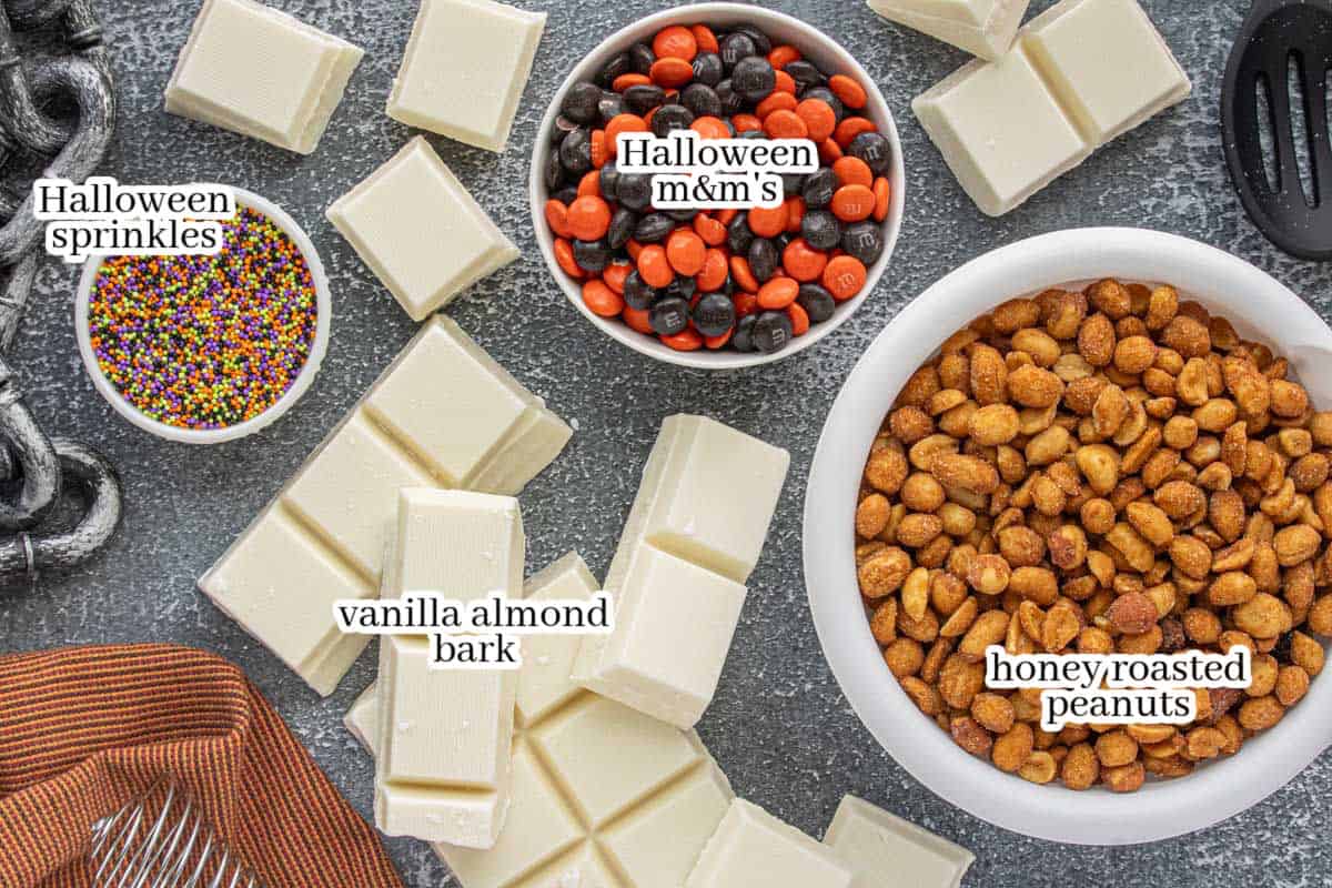 Ingredients for Crockpot candy peanuts with print overlay for clarication.